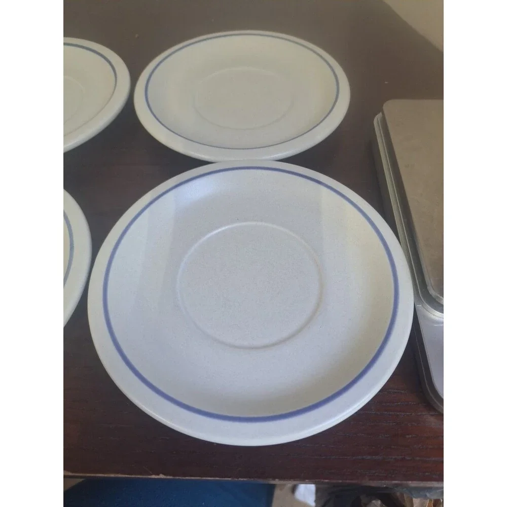 Vintage Set Of 4 Pfaltzgraff Blue And White Stoneware 6.5in Saucers